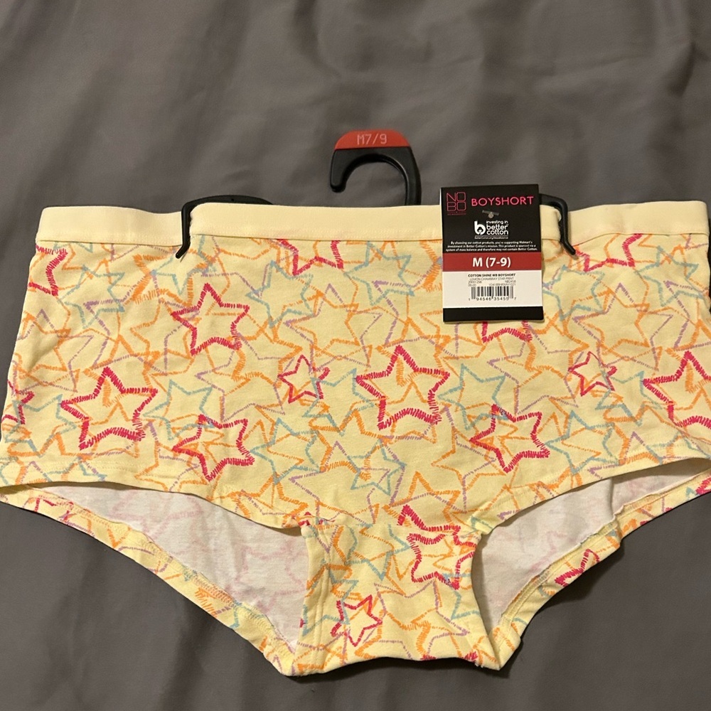 No Boundaries Lemon Chambray Star Print Boyshort six Medium New With Tags